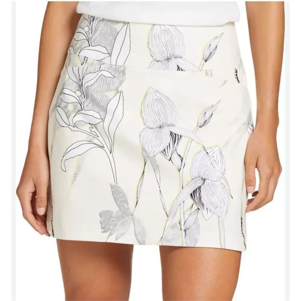 Lady Hagen Tummy Control Skort Linear Botanical Cream Floral Lined Golf XXL NWT